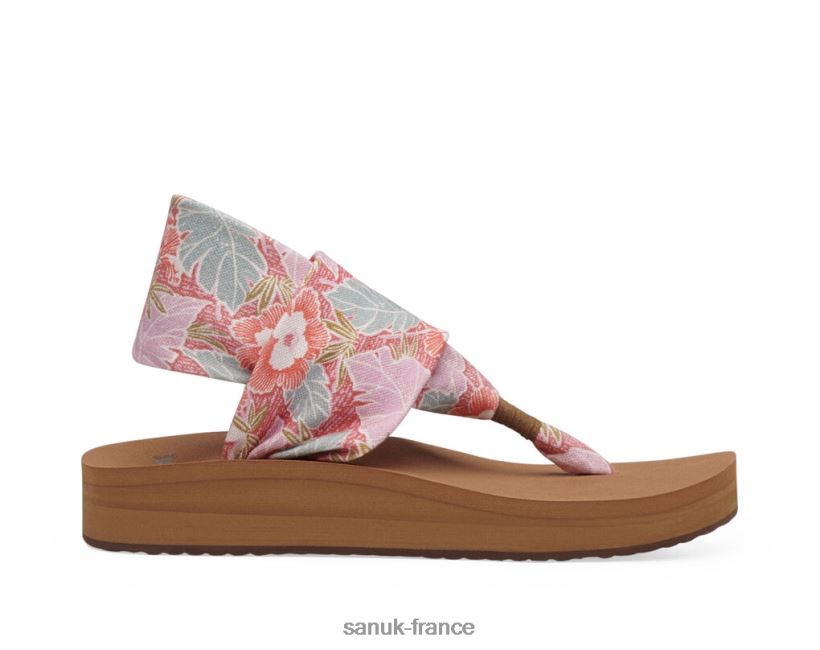 6V4JT0104 rose multicolore Sanuk hibiscus à bride intermédiaire